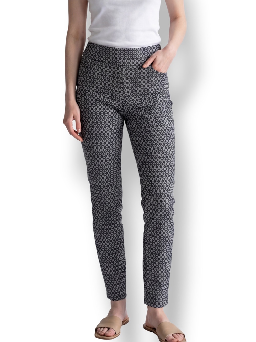 4/$20 Time and Tru Gray Geometric Slim Ankle Pants Side Zip Stretch Career 2